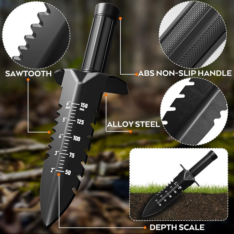 INCLY Metal Detector Shovel, Heavy Duty Double Serrated Edge Digger, Detecting Digging Tool with Sheath for Belt Mount, Gardening & Detecting Accessories for Metal Detection Digging Weeding Planting - Image 4